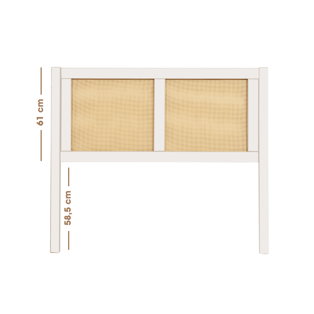 Cabeceira de Cama CASAL 140cm Paglia Madeira e Rattan na Cor Branca