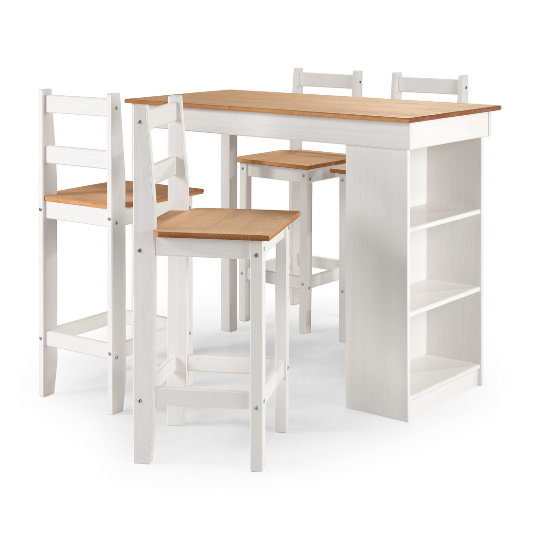 Conjunto Bancada Gourmet com Nichos e 4 Banquetas Essenza em Madeira Maciça de Pinos Branco Cera Conjunto Bancada Gourmet com Nichos e 4 Banquetas Essenza em Madeira Maciça de Pinos Branco Cera