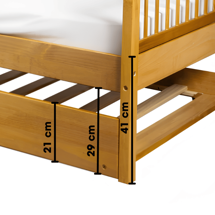Cama de Solteiro com Cama Auxiliar em Madeira Maciça Pinus Mel Cama de Solteiro com Cama Auxiliar em Madeira Maciça Pinus Mel