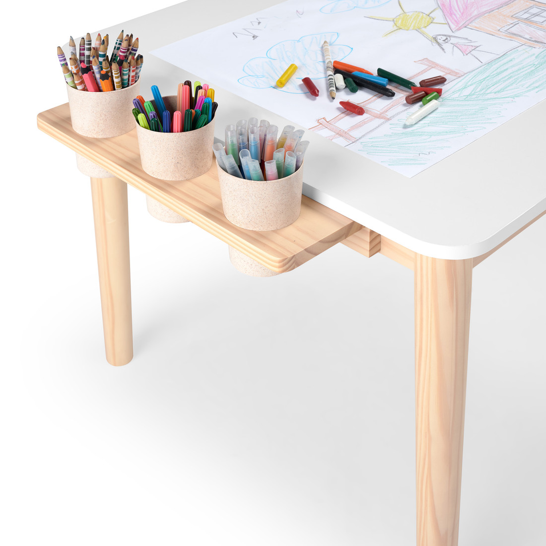 Mesa Infantil Quadrada de Madeira Maciça 61cm Branca com Porta-Lápis e Suporte para Papel Mesa Infantil Quadrada de Madeira Maciça 61cm Branca com Porta-Lápis e Suporte para Papel