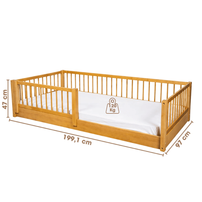 Cama Infantil de Solteiro Montessori em Madeira Maciça Pinus Mel Cama Infantil de Solteiro Montessori em Madeira Maciça Pinus Mel