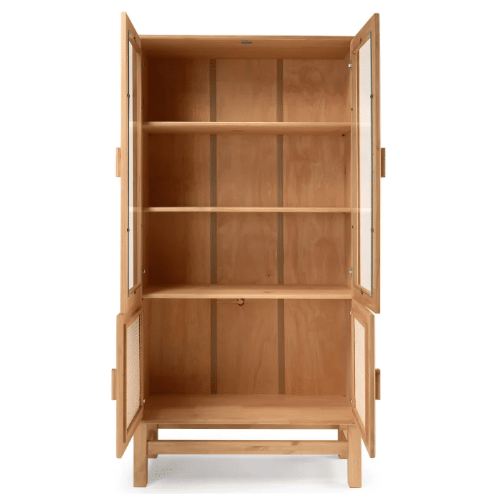 Cristaleira Nature em Madeira, Vidro e Rattan 04 Portas Cristaleira Nature em Madeira, Vidro e Rattan 04 Portas