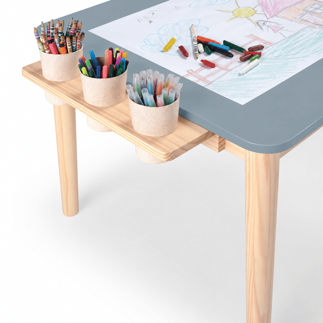 Mesa Infantil Quadrada de Madeira Maciça 61cm Azul com Porta-Lápis e Suporte para Papel Mesa Infantil Quadrada de Madeira Maciça 61cm Azul com Porta-Lápis e Suporte para Papel