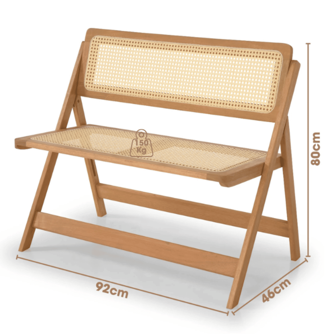 Banco Dobrável em Madeira de Eucalipto com Assento e Encosto em Rattan Natural Cor Pitanga 92 cm Banco Dobrável em Madeira de Eucalipto com Assento e Encosto em Rattan Natural Cor Pitanga 92 cm