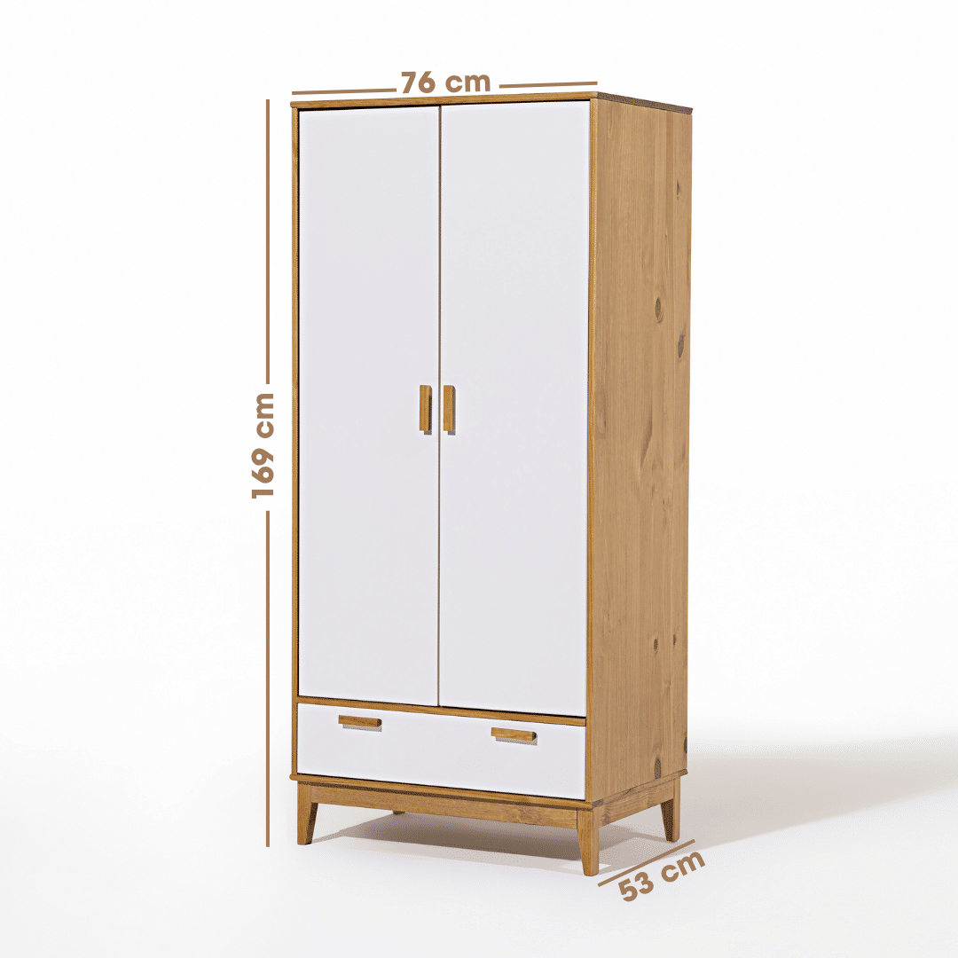 Roupeiro Alamo 2 Portas e 1 Gaveta em Madeira Natural + Branco Roupeiro Alamo 2 Portas e 1 Gaveta em Madeira Natural + Branco