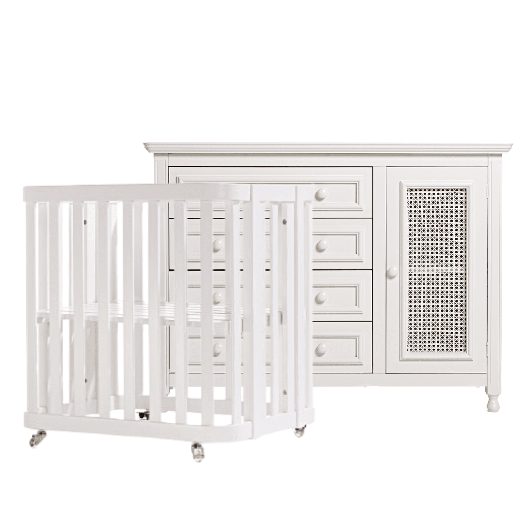 Kit Berço 1,2,3 e Cômoda Feliz com Porta Trançada Branco Kit Berço 1,2,3 e Cômoda Feliz com Porta Trançada Branco