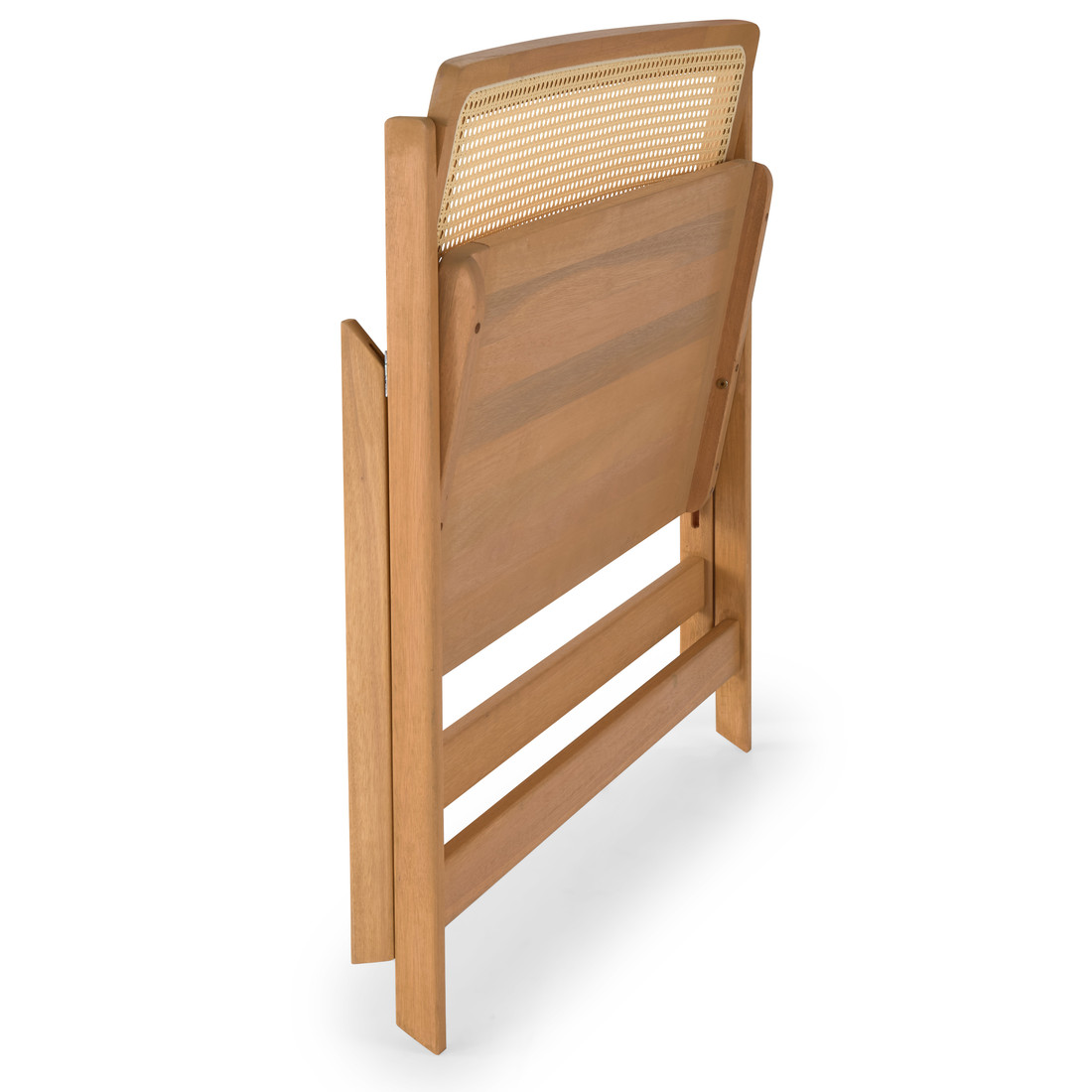 Banco Dobrável em Madeira de Eucalipto com Encosto em Rattan Natural Cor Pitanga 92 cm