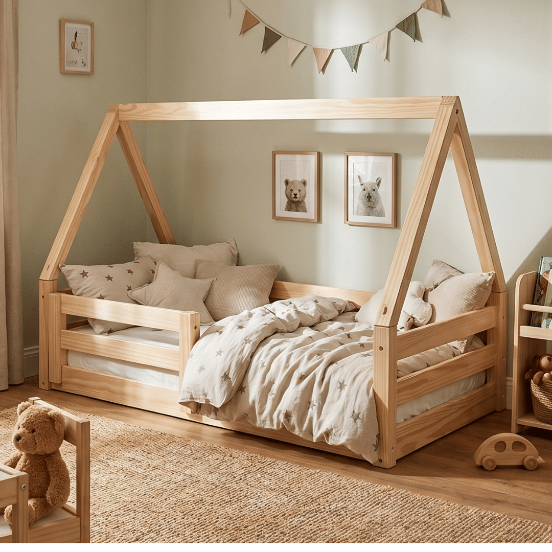 Mini Cama Infantil Montessoriana Casinha Bloomie em Madeira Maciça Pinus Natural Mini Cama Infantil Montessoriana Casinha Bloomie em Madeira Maciça Pinus Natural