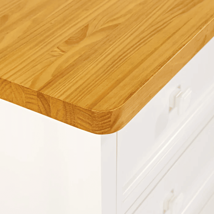 Cômoda Encanto 5 Gavetas e Porta de Vidro Branca com Tampo Mel Cômoda Encanto 5 Gavetas e Porta de Vidro Branca com Tampo Mel