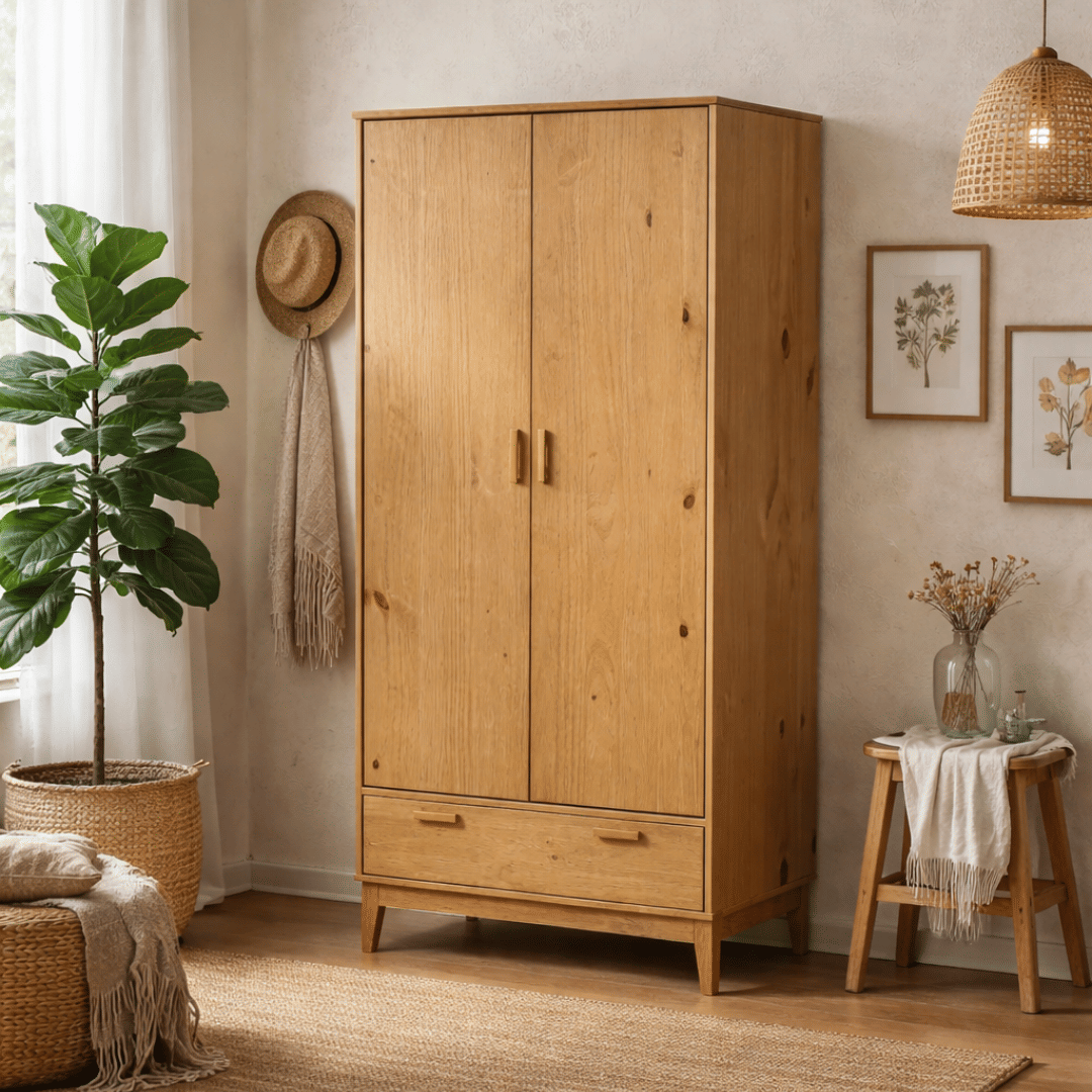 Roupeiro Alamo 2 Portas e 1 Gaveta em Madeira Natural Roupeiro Alamo 2 Portas e 1 Gaveta em Madeira Natural