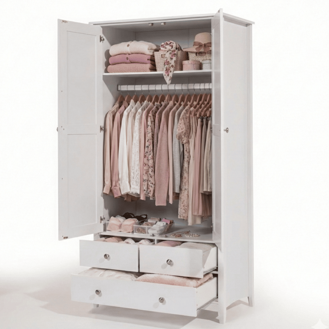 Roupeiro Pop 2 portas e 3 gavetas Branco Roupeiro Pop 2 portas e 3 gavetas Branco