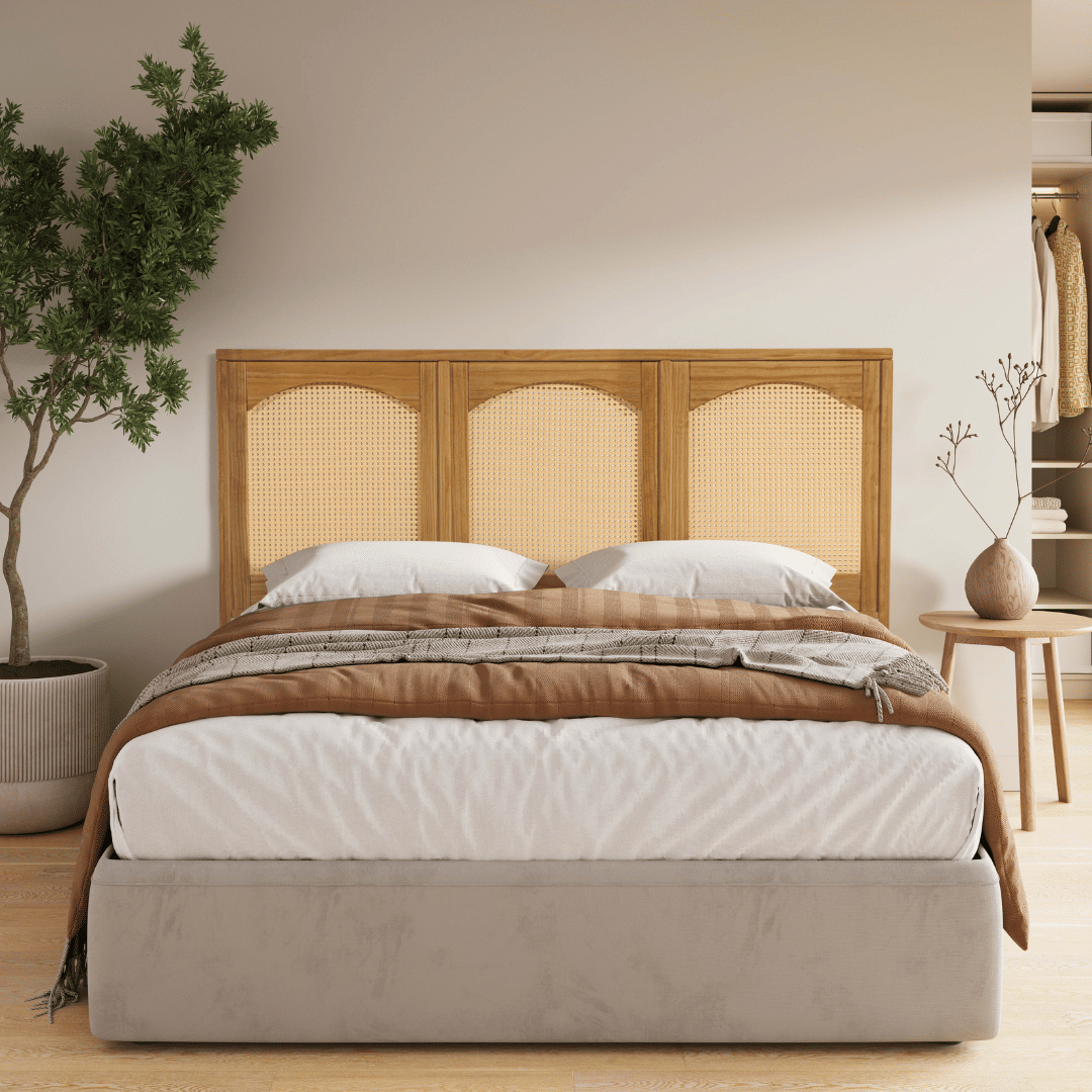 Cabeceira de Cama QUEEN 166cm Arcs Madeira e Rattan Cabeceira de Cama QUEEN 166cm Arcs Madeira e Rattan