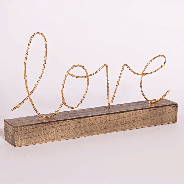 Luminária Decorativa de Mesa para Quarto e Sala Led LOVE Dourado a Pilha Luminária Decorativa de Mesa para Quarto e Sala Led LOVE Dourado a Pilha