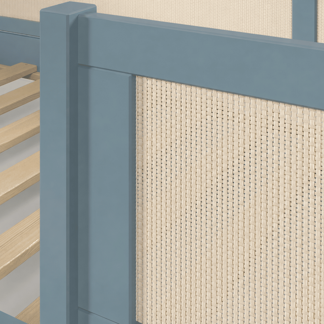 Cama Infantil de Solteiro Montessori Azul Com Rattan Cama Infantil de Solteiro Montessori Azul Com Rattan