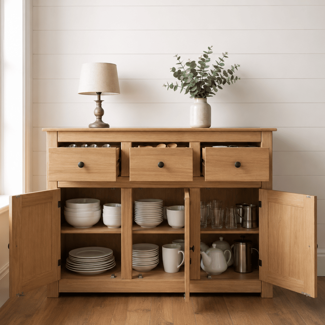 Balcão Buffet Tarumã de Madeira Maciça com 3 Gavetas e 3 Portas Design Clássico Balcão Buffet Tarumã de Madeira Maciça com 3 Gavetas e 3 Portas Design Clássico