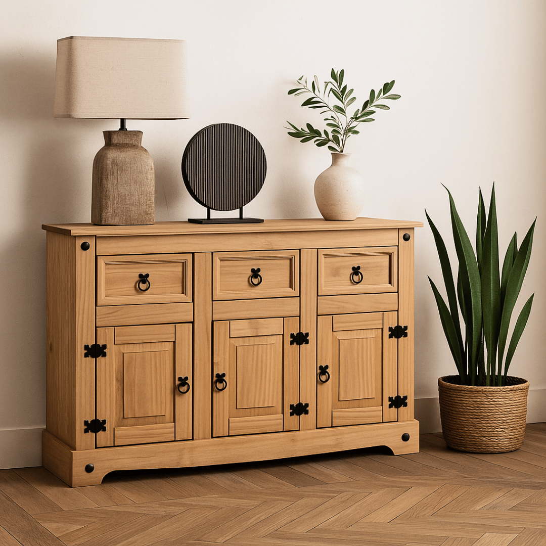 Balcão Buffet Grande em Madeira Maciça 3 Gavetas e 3 Portas