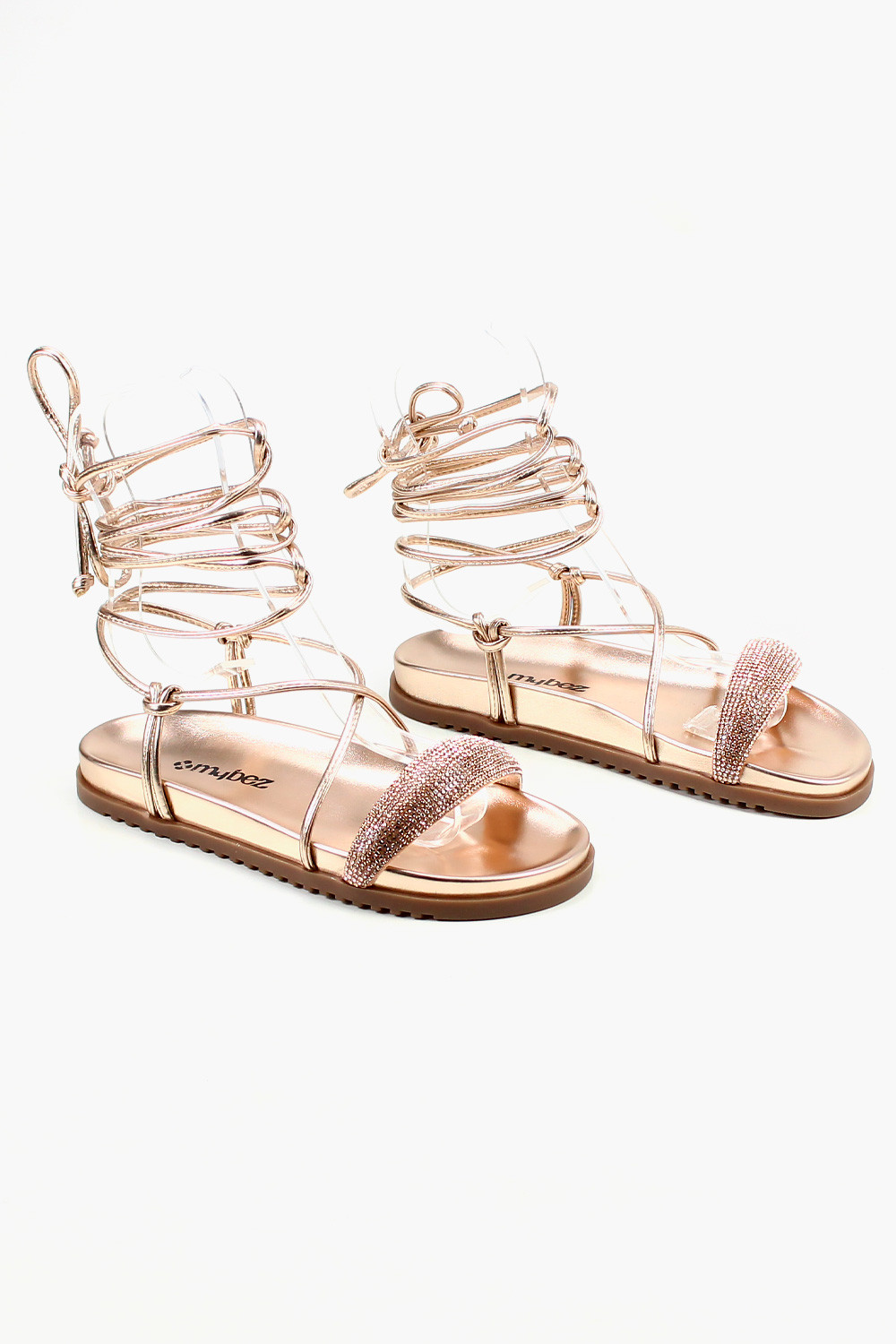 Papete Mybez Mirele com Amarração no Tornozelo e Detalhe em Strass