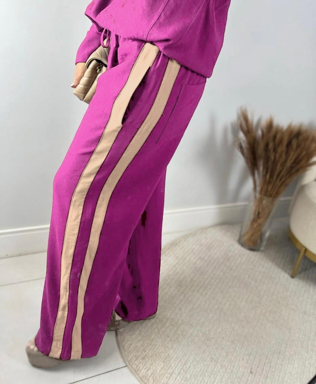 Conjunto Feminino Parka e Pantalona Listrado Vania Pink Fuscia