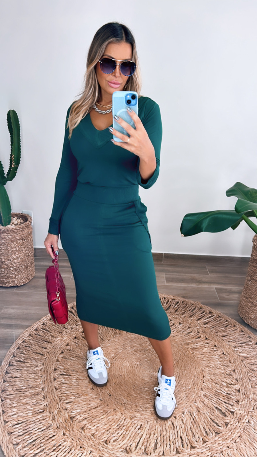 Conjunto de saia midi em moletinho Cora verde