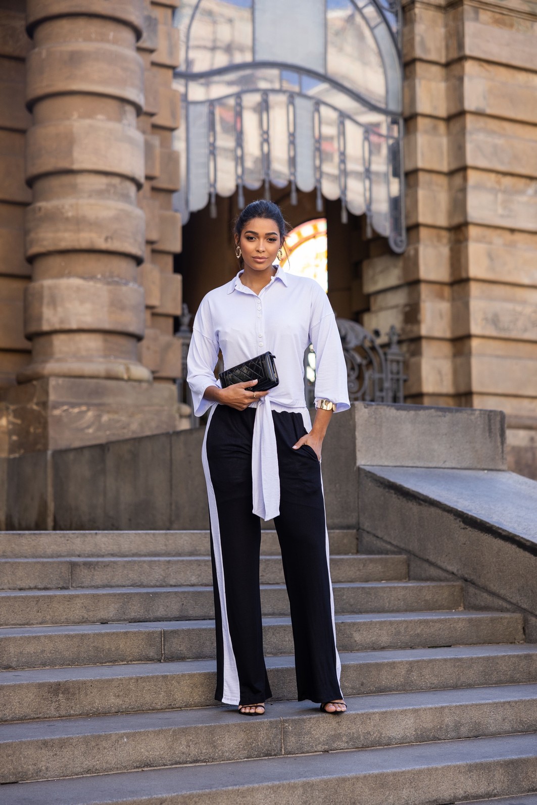 Conjunto de Camisa e Calça Bicolor Daniele