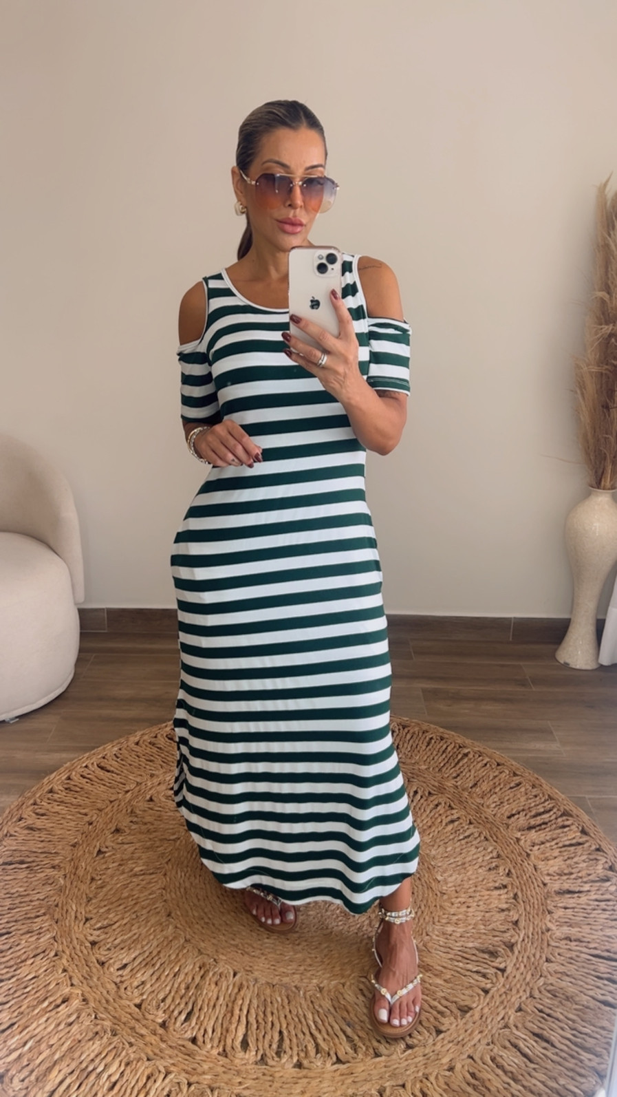 Vestido Giulia listrado Branco/Verde
