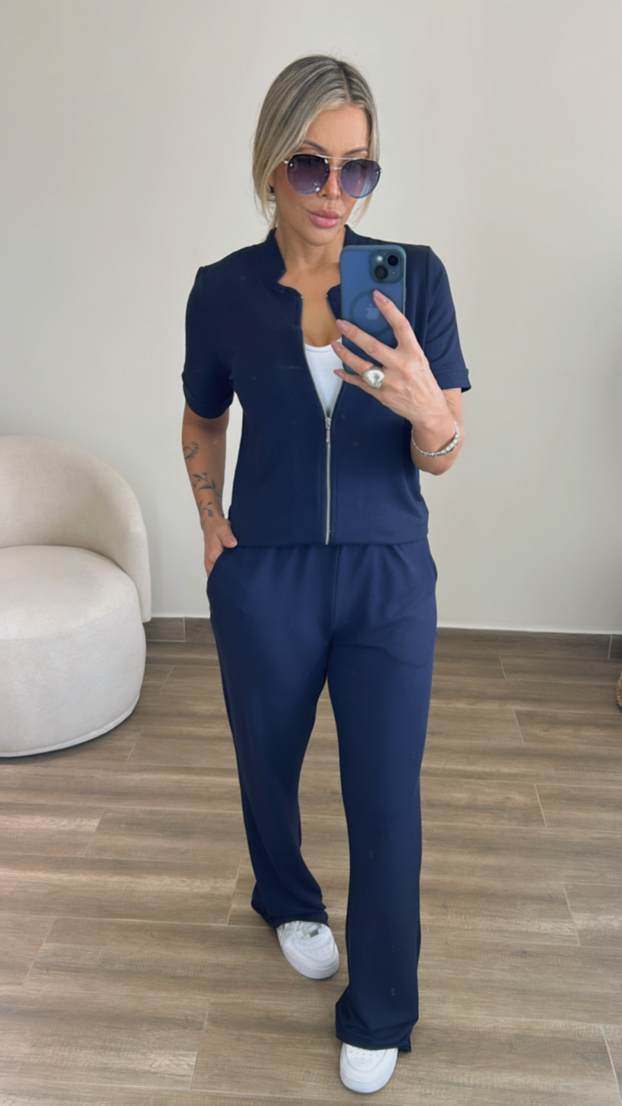 Conjunto feminino em moletinho Azul marinho Betina