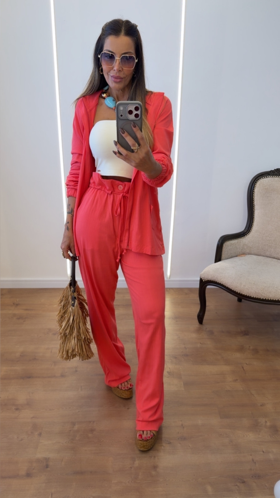 Conjunto em Alfaiataria Premium de Viscose Maquinetado Thalita Rose Blush Conjunto em Alfaiataria Premium de Viscose Maquinetado Thalita Rose Blush