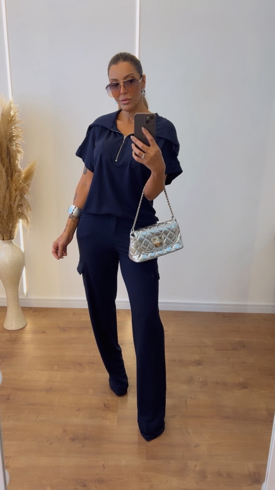 Conjunto Lídia com ziper midsize em moletinho Azul Marinho