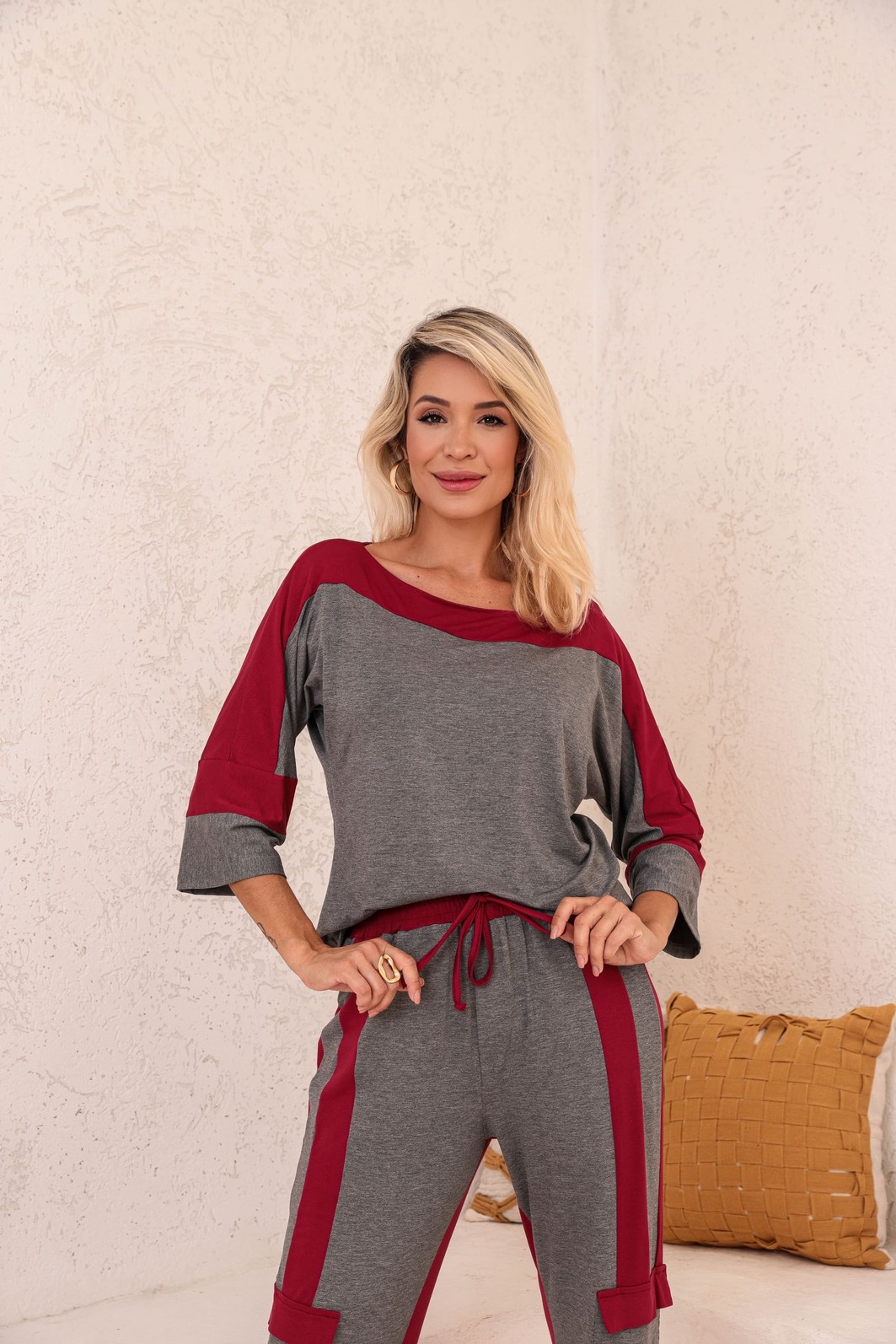 Conjunto Bicolor Clara Cinza/Marsala