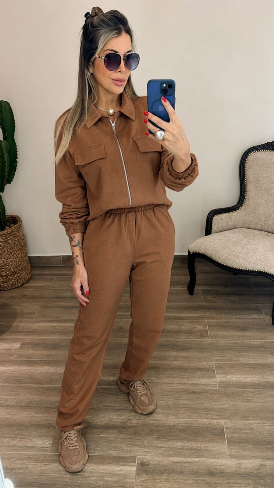 Conjunto Feminino Em Moletom Fleece Marrom chocolate Gloria Conjunto Feminino Em Moletom Fleece Marrom chocolate Gloria