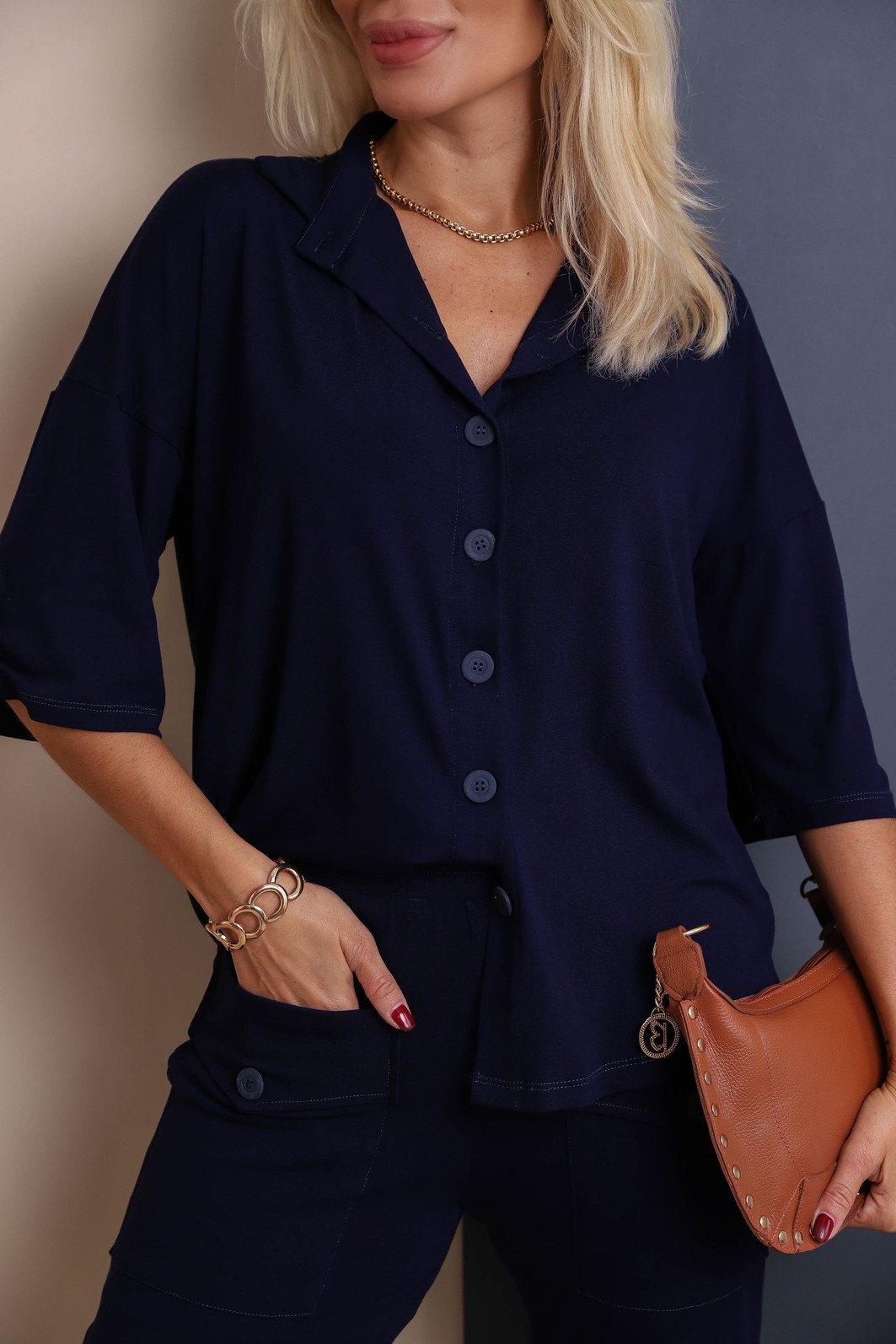 Conjunto de camisa oversized Luiza 2.0 Marinho