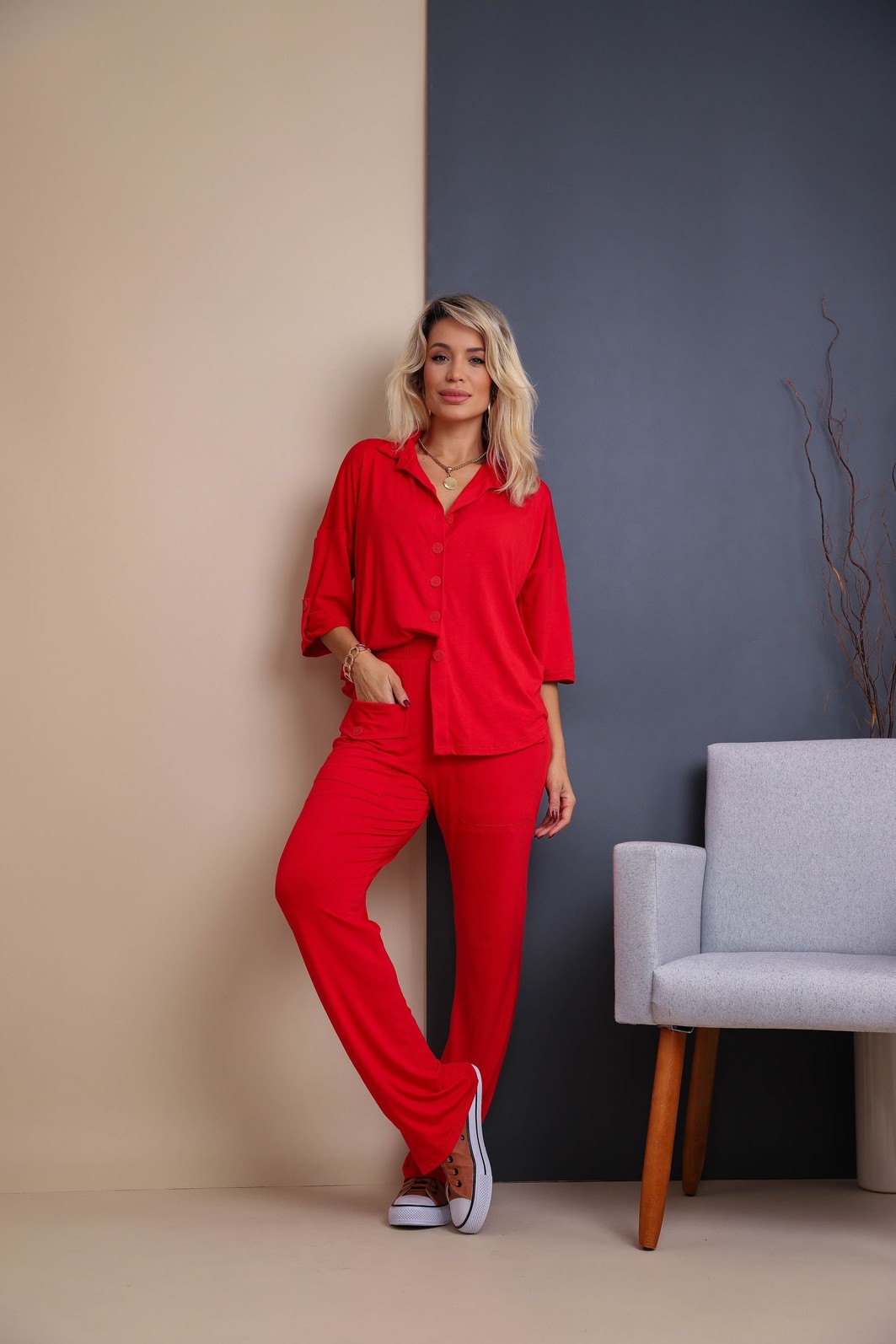 Conjunto Camisa Oversized Luiza 2.0 vermelho