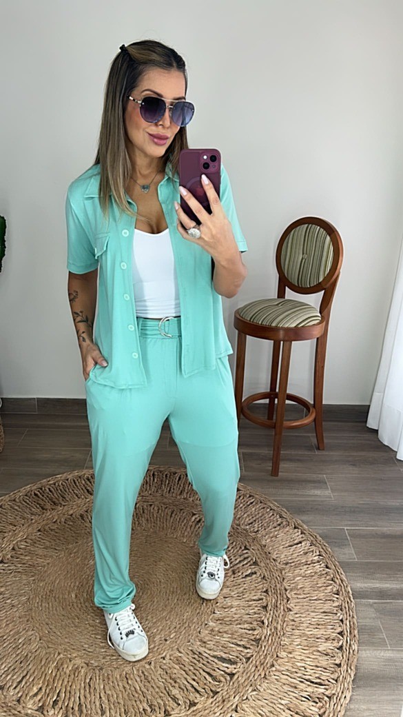 Conjunto Estela Com Calça Cenoura Verde Menta