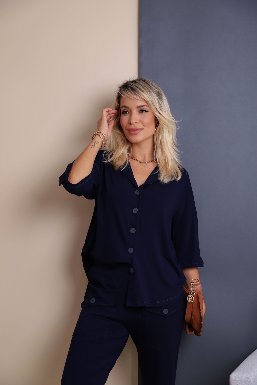 Conjunto de camisa oversized Luiza 2.0 Marinho