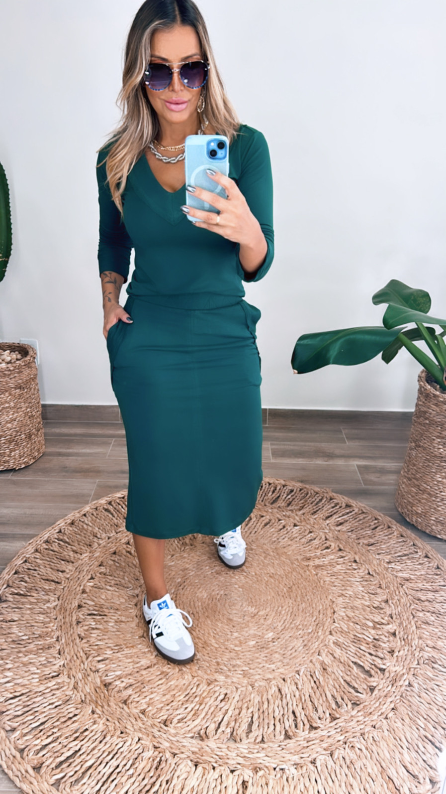 Conjunto de saia midi em moletinho Cora verde