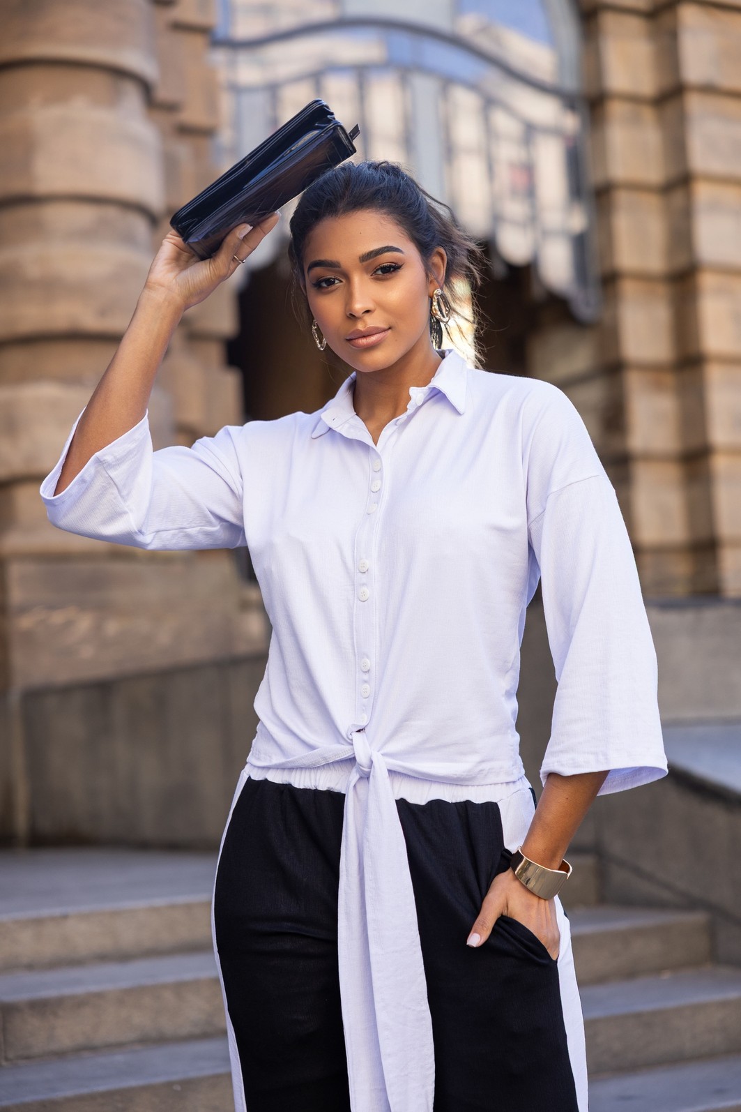 Conjunto de Camisa e Calça Bicolor Daniele