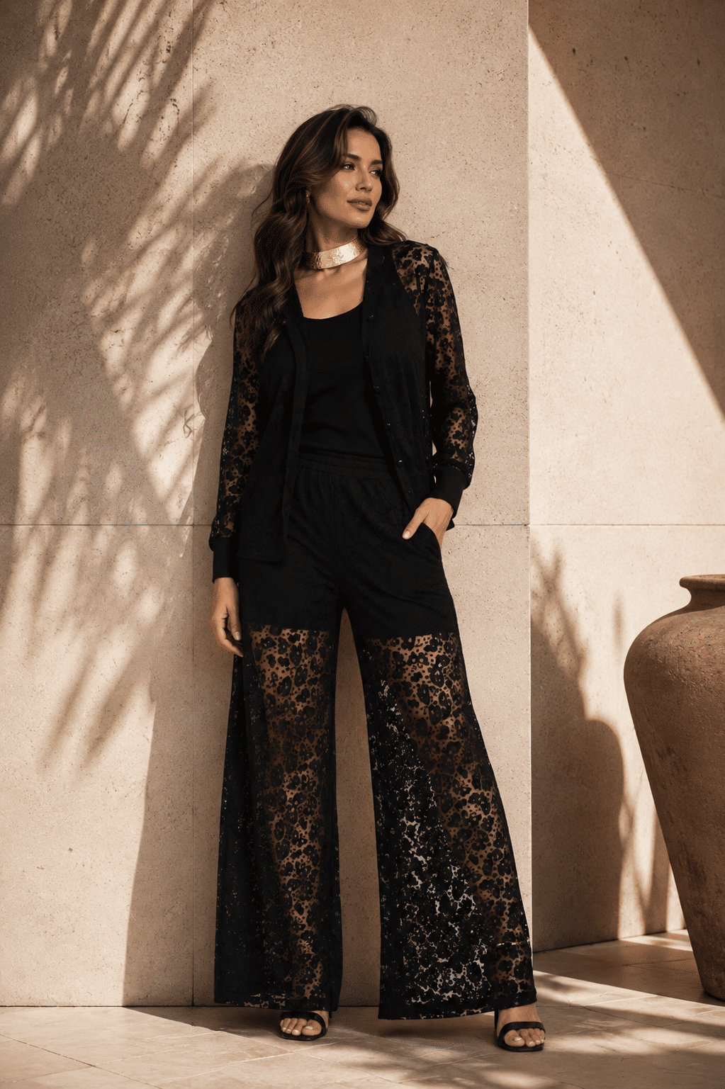 Conjunto de renda com malha vicenza Francesca Preto Conjunto de renda com malha vicenza Francesca Preto