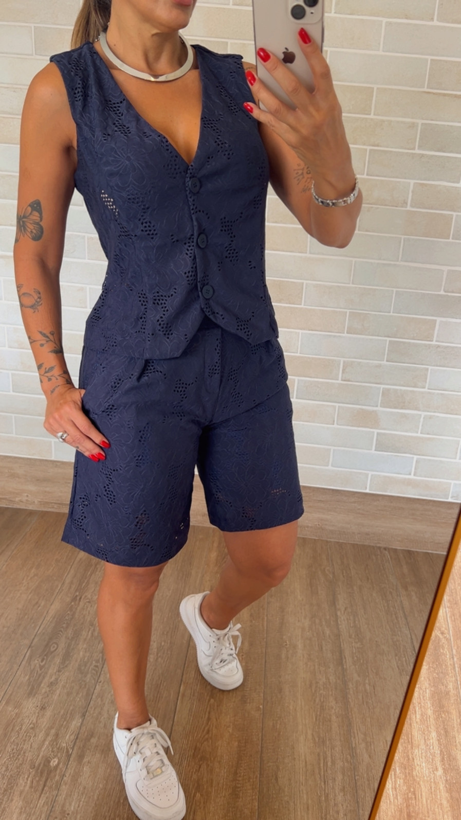 Conjunto Serena colete e shorts em Malha Lasie Marinho Conjunto Serena colete e shorts em Malha Lasie Marinho