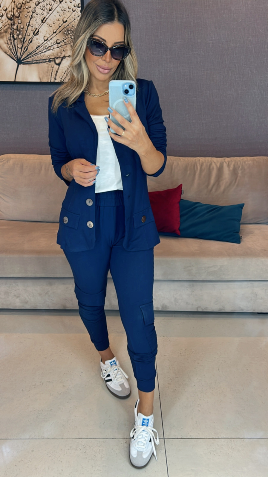 Conjunto de 3 peças Mariana blazer e calça cargo marinho