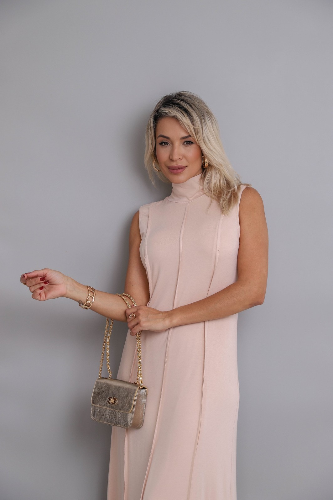 Vestido em malha com recortes Helena Nude Vestido em malha com recortes Helena Nude