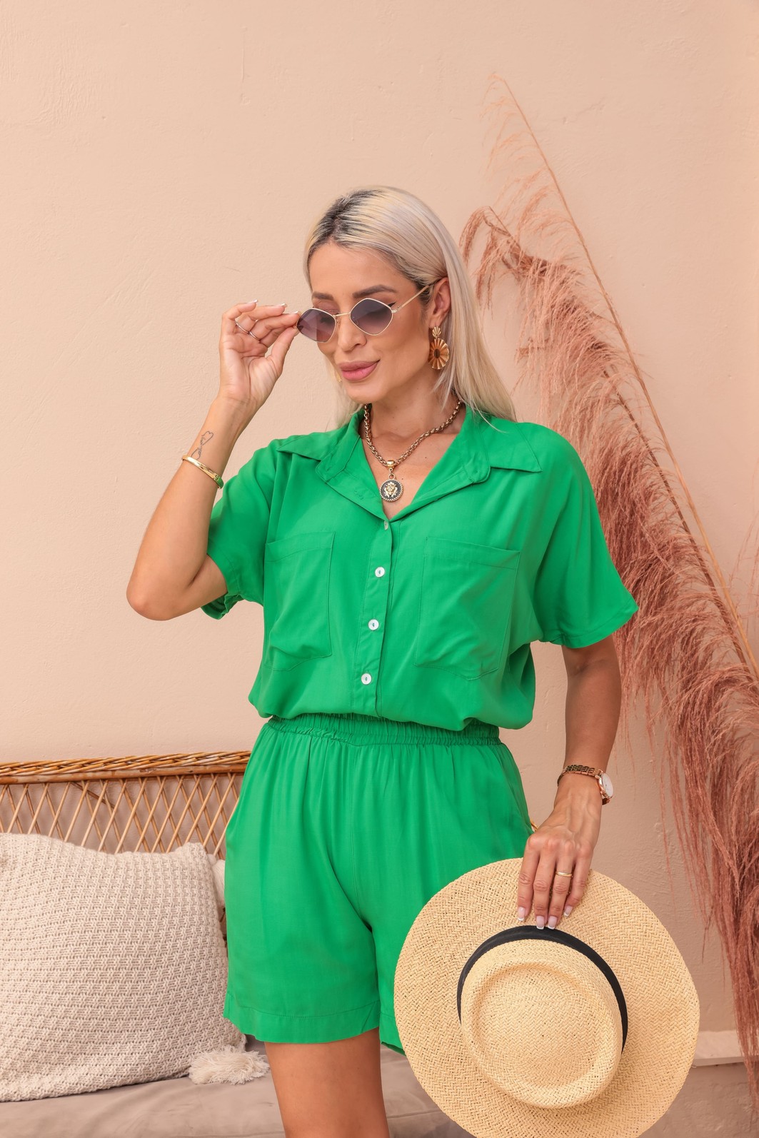 Conjunto lorena em viscolinho verde