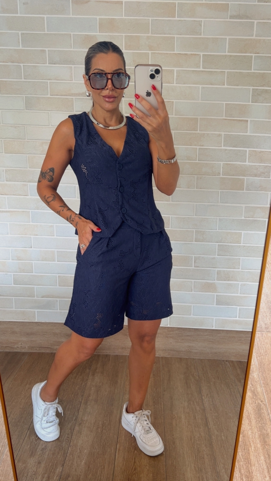 Conjunto Serena colete e shorts em Malha Lasie Marinho Conjunto Serena colete e shorts em Malha Lasie Marinho