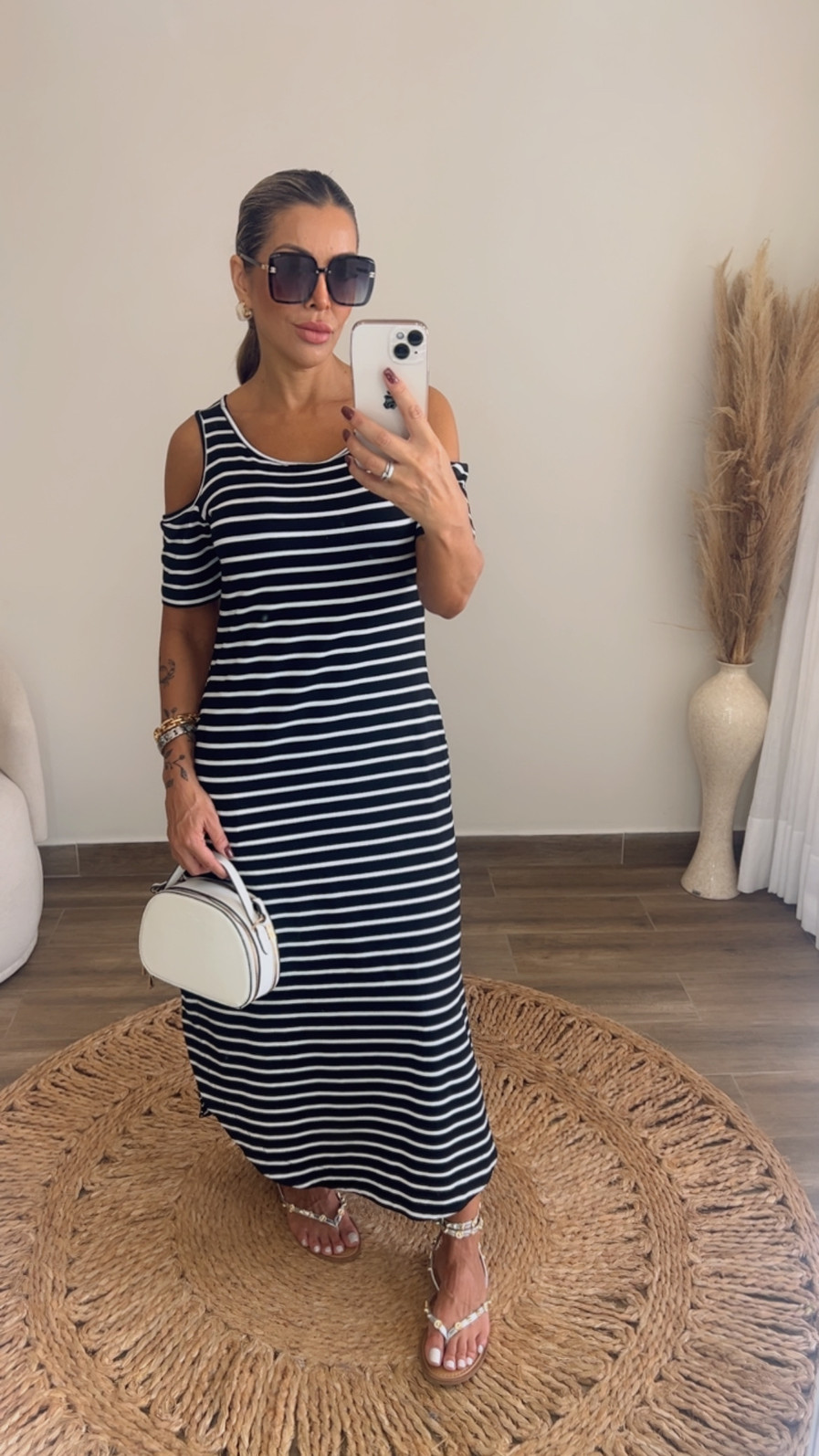 Vestido Giulia Listra Preto/Branco