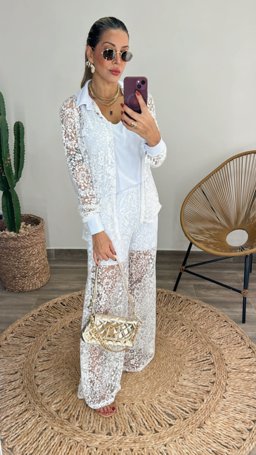 Conjunto de renda com malha vicenza Francesca Off White Conjunto de renda com malha vicenza Francesca Off White