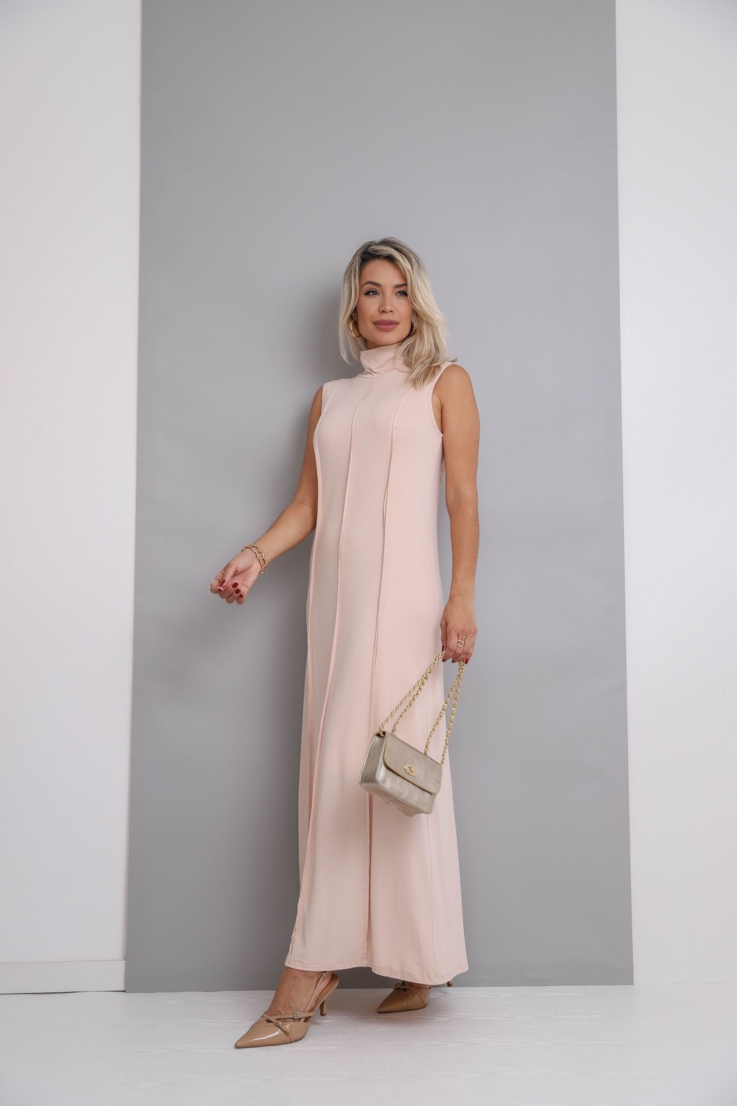 Vestido em malha com recortes Helena Nude Vestido em malha com recortes Helena Nude