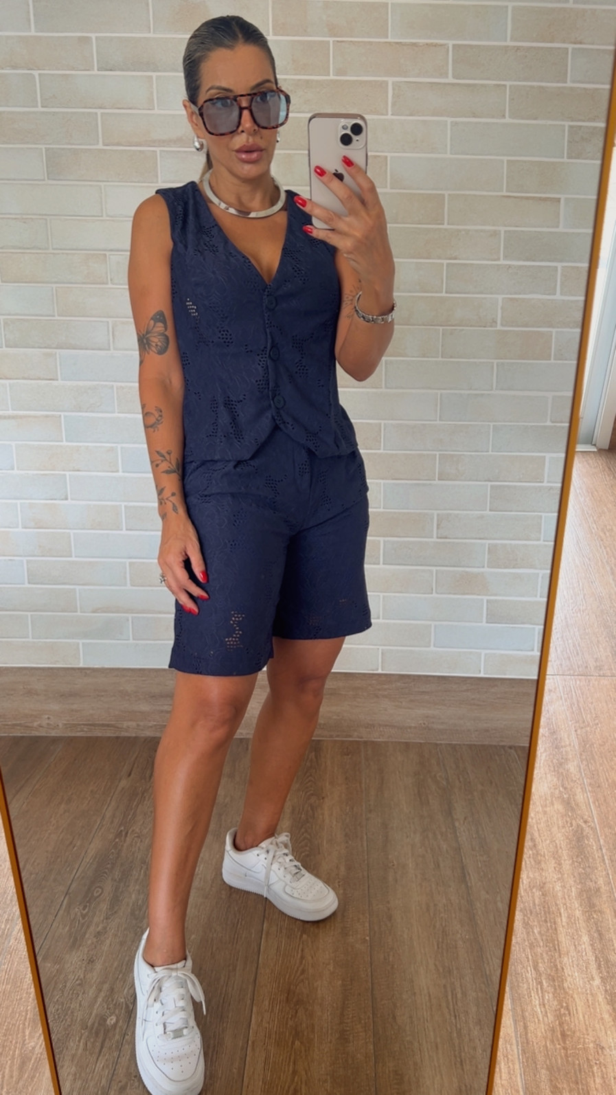 Conjunto Serena colete e shorts em Malha Lasie Marinho Conjunto Serena colete e shorts em Malha Lasie Marinho