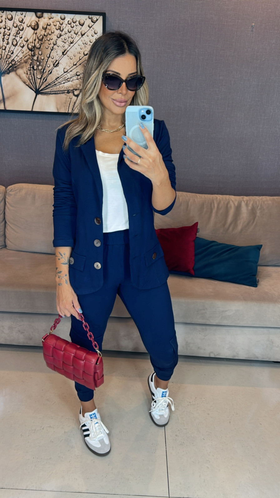 Conjunto de 3 peças Mariana blazer e calça cargo marinho