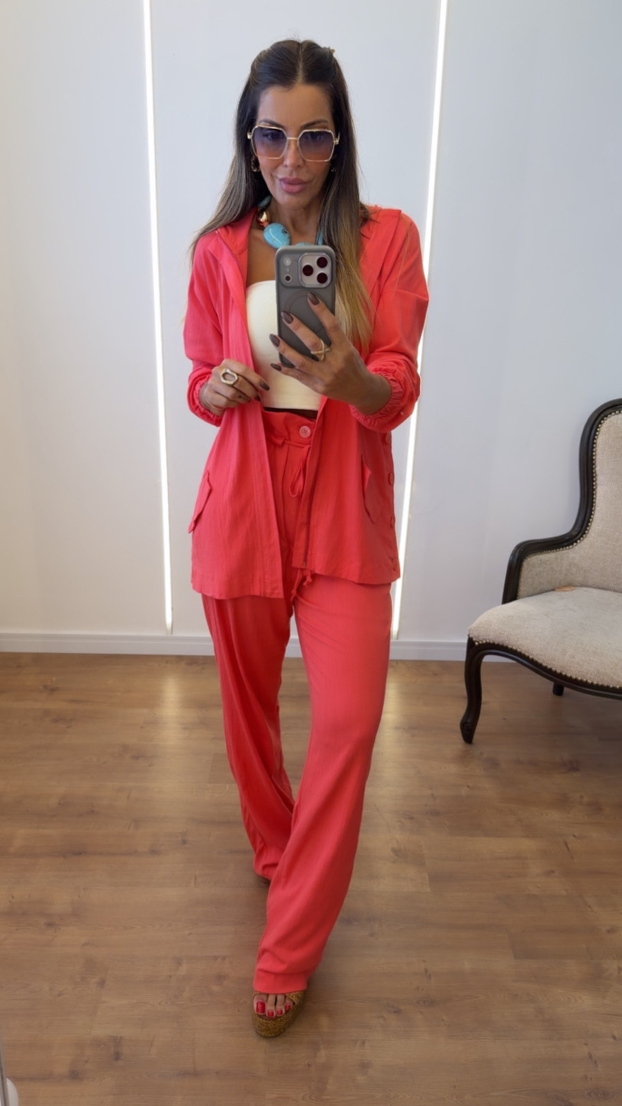 Conjunto em Alfaiataria Premium de Viscose Maquinetado Thalita Rose Blush Conjunto em Alfaiataria Premium de Viscose Maquinetado Thalita Rose Blush