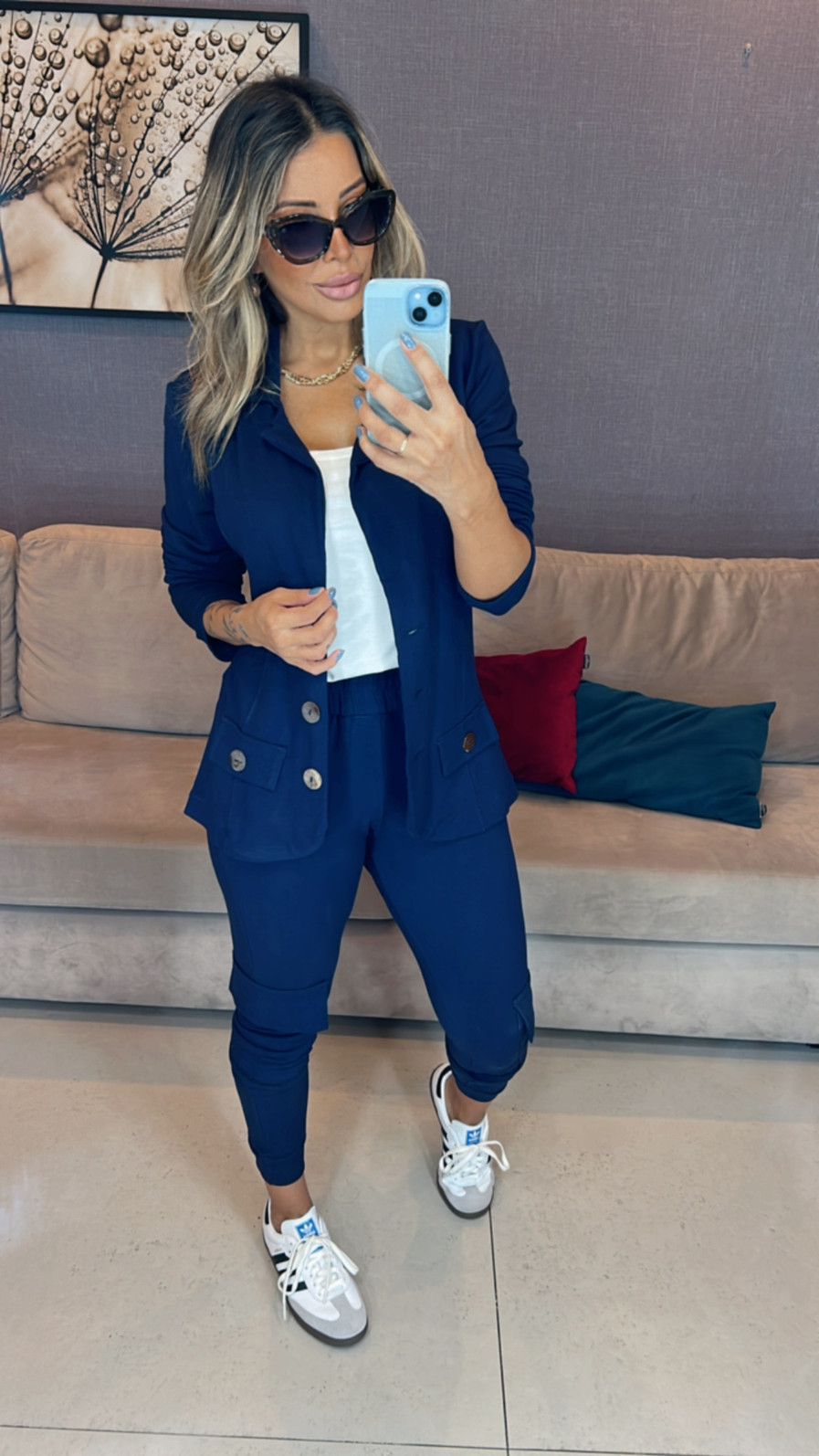 Conjunto de 3 peças Mariana blazer e calça cargo marinho