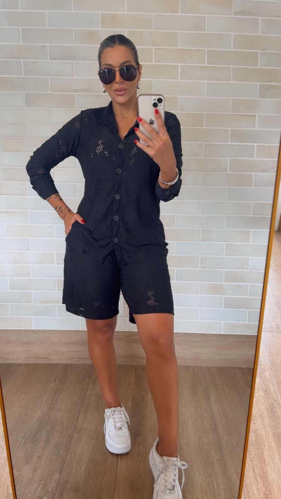 Conjunto De Camisa e Bermuda na Malha Lasie Preto Marilia Conjunto De Camisa e Bermuda na Malha Lasie Preto Marilia